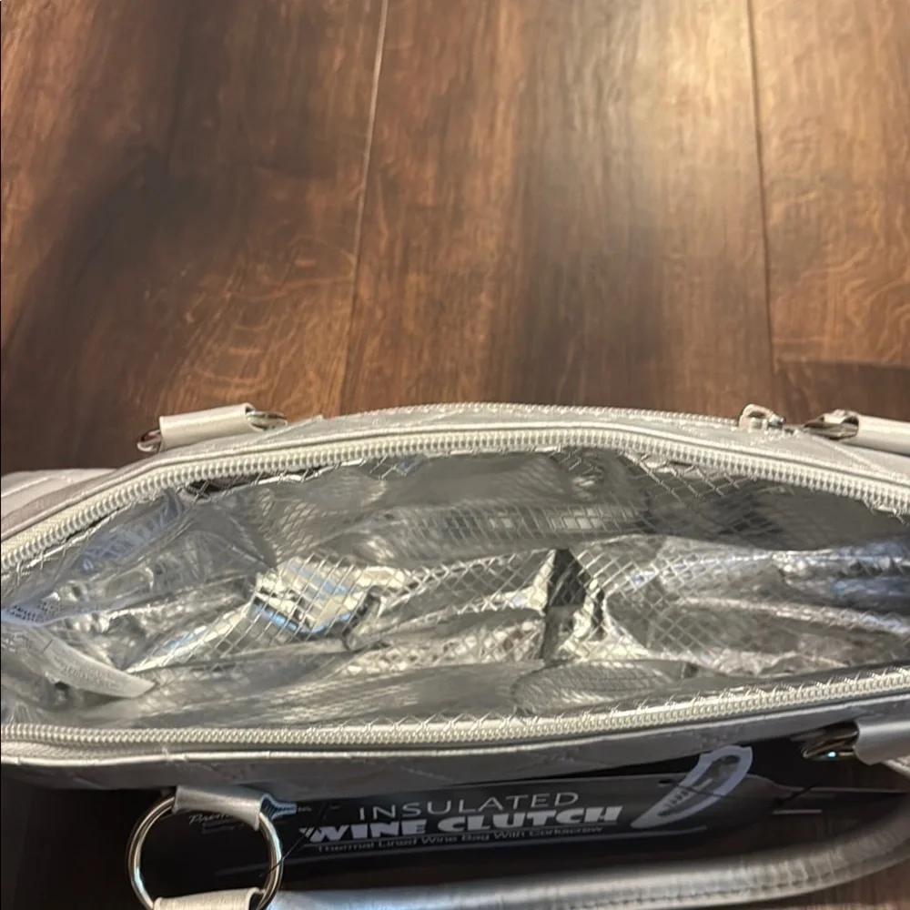 Quilted Silver Insulated Wine Clutch Purse Bag NWT